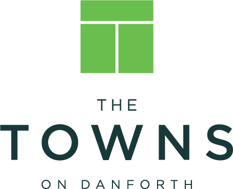 A logo with the words "The Towns on Danforth" in black text.